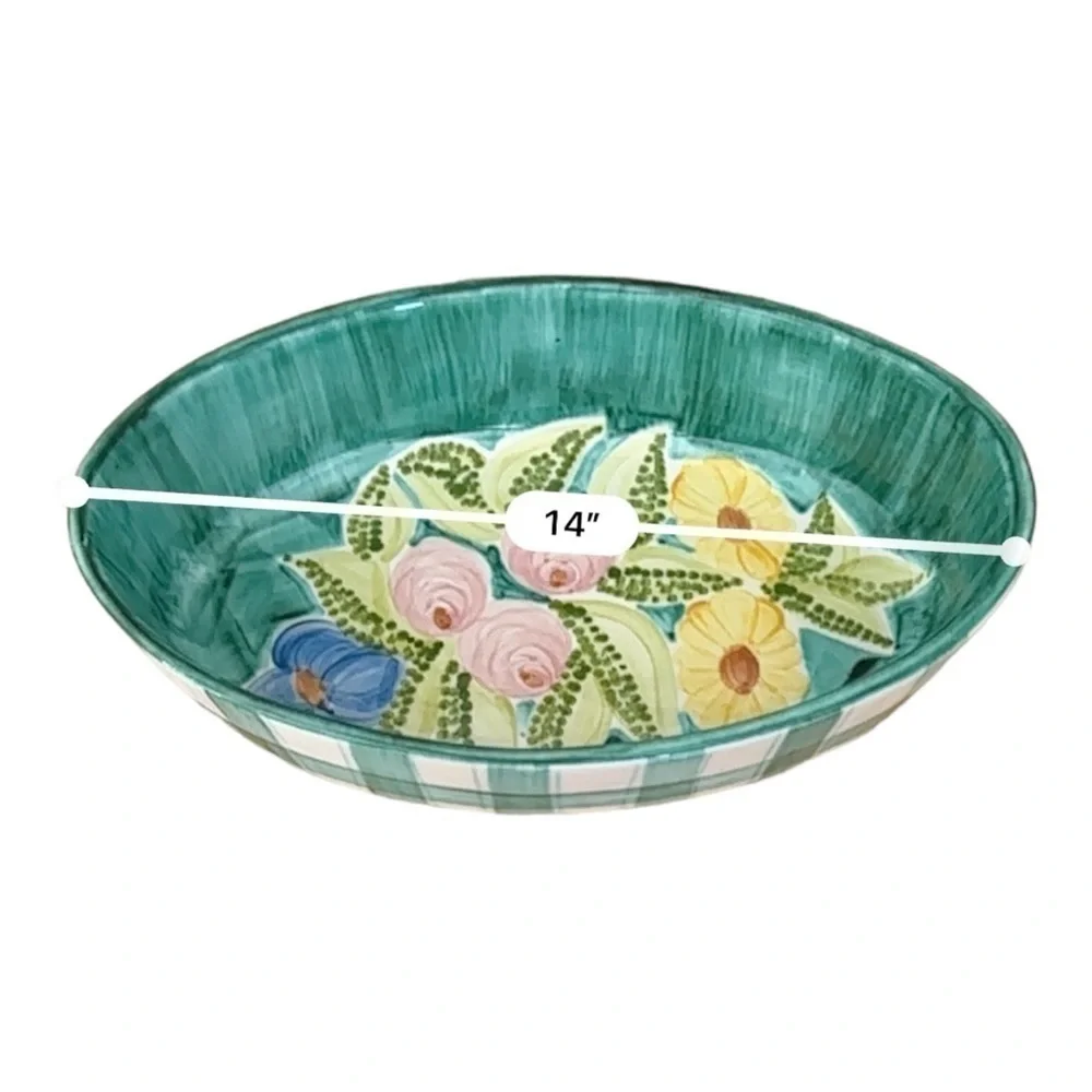 Laurie Gates Oven Baking Dish Bowl Pottery Floral ‘96 Pink Roses Sunflowers